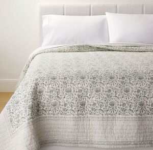 RARE King Decorative Border Cotton Slub Print Quilt Light Teal Green – Threshold